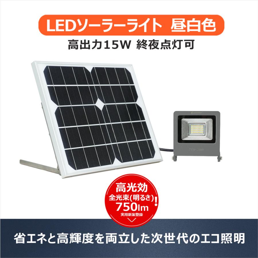 お試し価格 ソーラーライト Led投光器 15w 昼白色 ソーラーパネル 分離型 据置 屋外