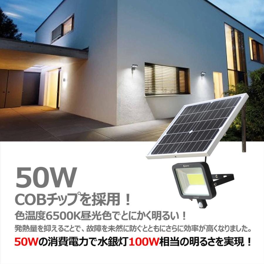 LED投光器 50W 人感センサーライト 屋外 太陽光発電 電池式 工事不要 カーポート 駐車場灯 玄関 車庫 一年保証 TYH-G5A｜goodgoods-2｜02