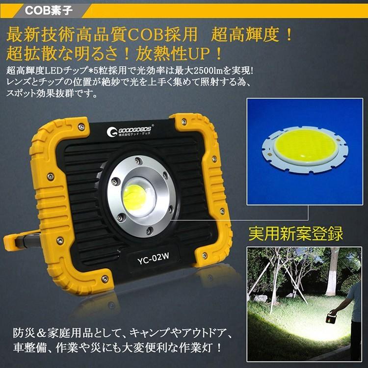 20Ｗ 充電式 LED投光器 2500lm 明るい 釣り 強力 アウトドア 高輝度 IP65 防水 防災 作業灯 ポータブル 磁石 屋外 集魚灯 キャンプ 台風 停電 YC-02W｜goodgoods-2｜07