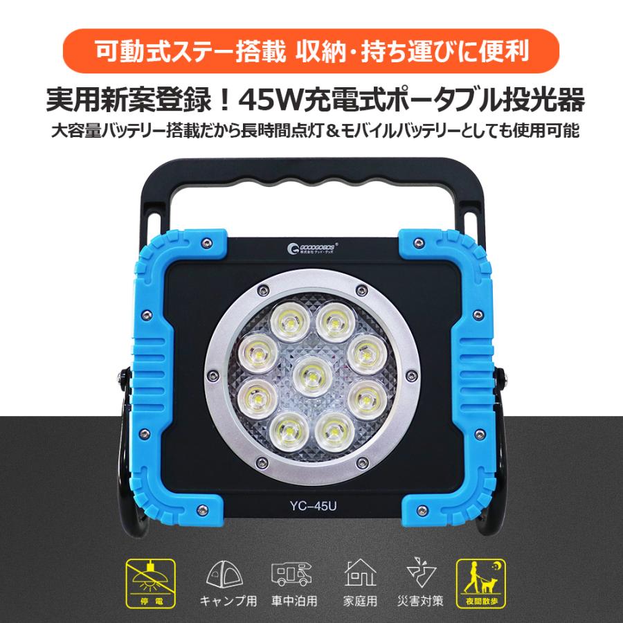 Led作業灯 充電式 45w 集光型 バッテリーライト 投光器充電式 ワークライト コードレス マグネット付き 防水 屋外 アウトドア 工場現場 作業 整備 グッドグッズ Yc 45u 1 Goodgoods Yahoo 店 通販 Yahoo ショッピング