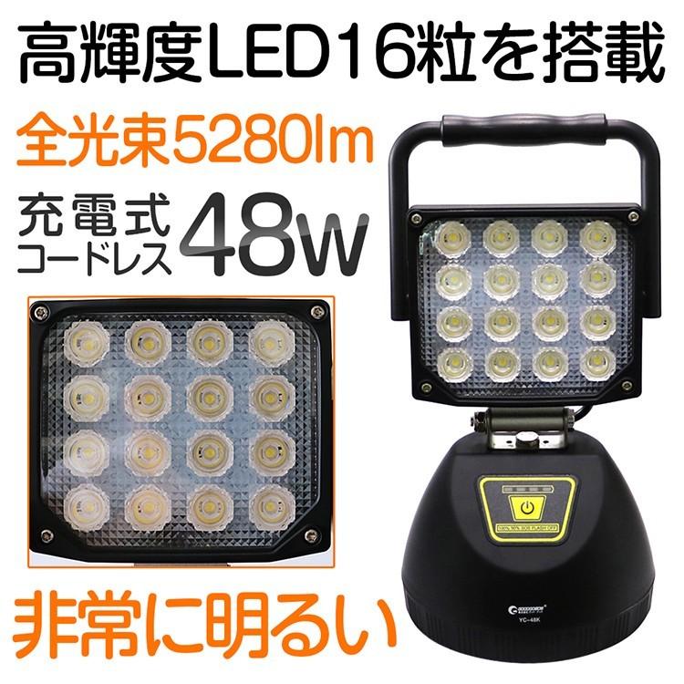 SALE　充電式　LED投光器　5280lm　48W　昼光色　釣り　集魚灯　USB出力　照射角度90°　作業灯　防水　工事　車整備　アジ　イカ　スタンド　マグネット　点検　YC-48K