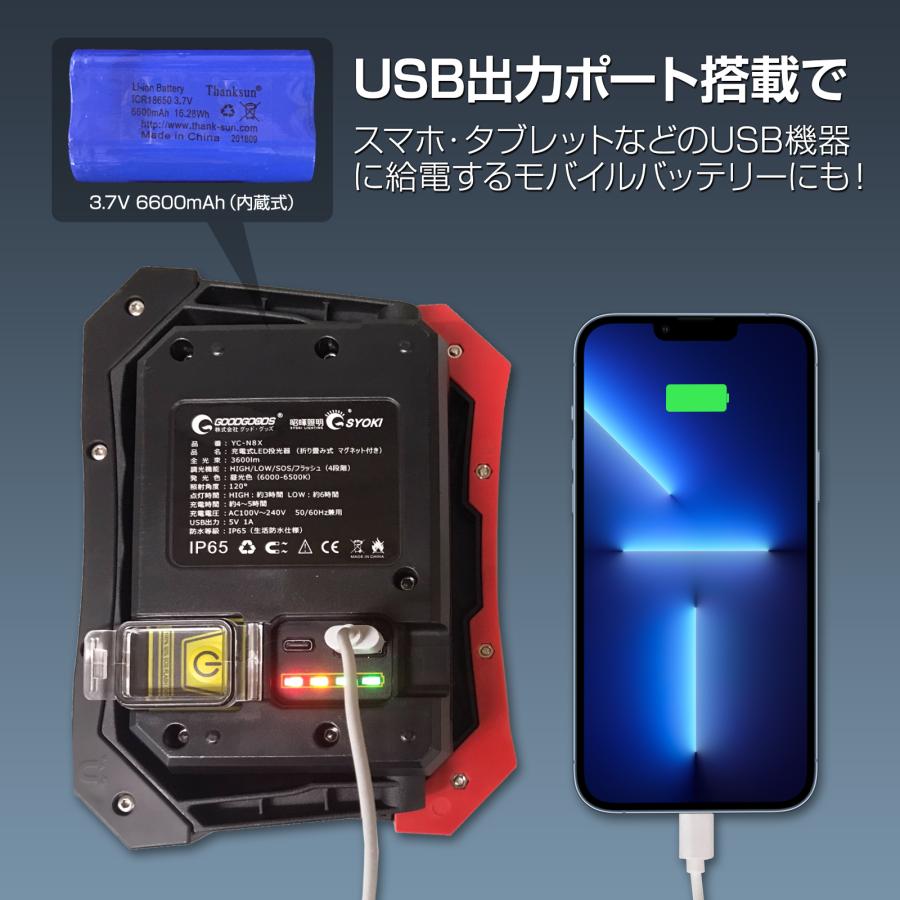GOODGOODS（グッド・グッズ） 爆買 LED投光器 充電式 30w 3600lm
