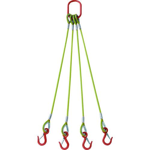 【期間限定！最安値挑戦】 ＴＲＵＳＣＯ　４本吊玉掛ワイヤーロープスリング（カラー被覆付）アルミロックタイプ　黄透明２Ｍ 『TWSP4P9S2』  スリング、吊具