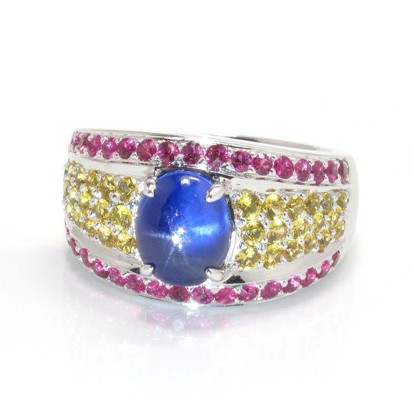 3.33ct スターサファイアリング ルビー イエローサファイア プラチナ 
