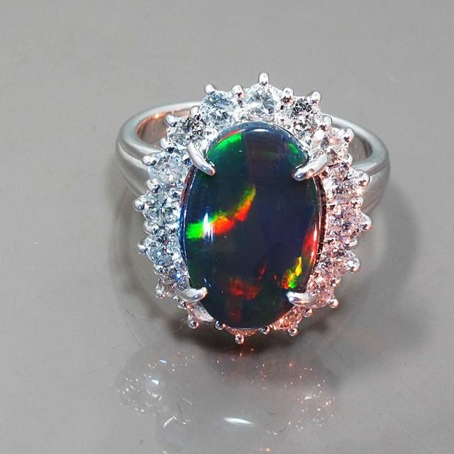 天然ブラックオパール 2.865ct 天然ダイヤモンド 総1.17ct プラチナ