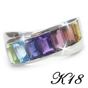 ホワイトゴールド　マルチカラー ストーン リング ネックレス セブンカラーアミュレット 天然石 K18ホワイトゴールド マルチリング