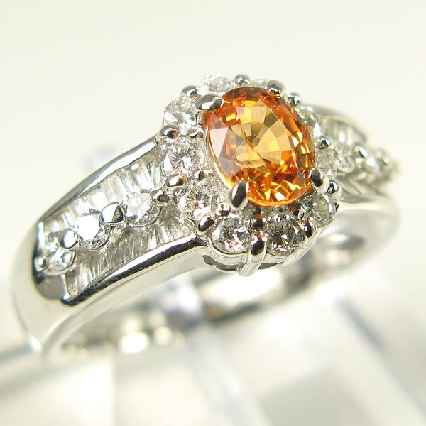大粒 天然スペサルティンガーネット1ct 天然ダイヤ 0.82ct プラチナ 