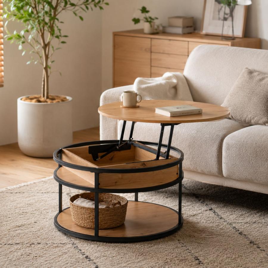 GOOD LIFE INTERIOR リフトアップテーブル ローテーブル 円形 80cm 高