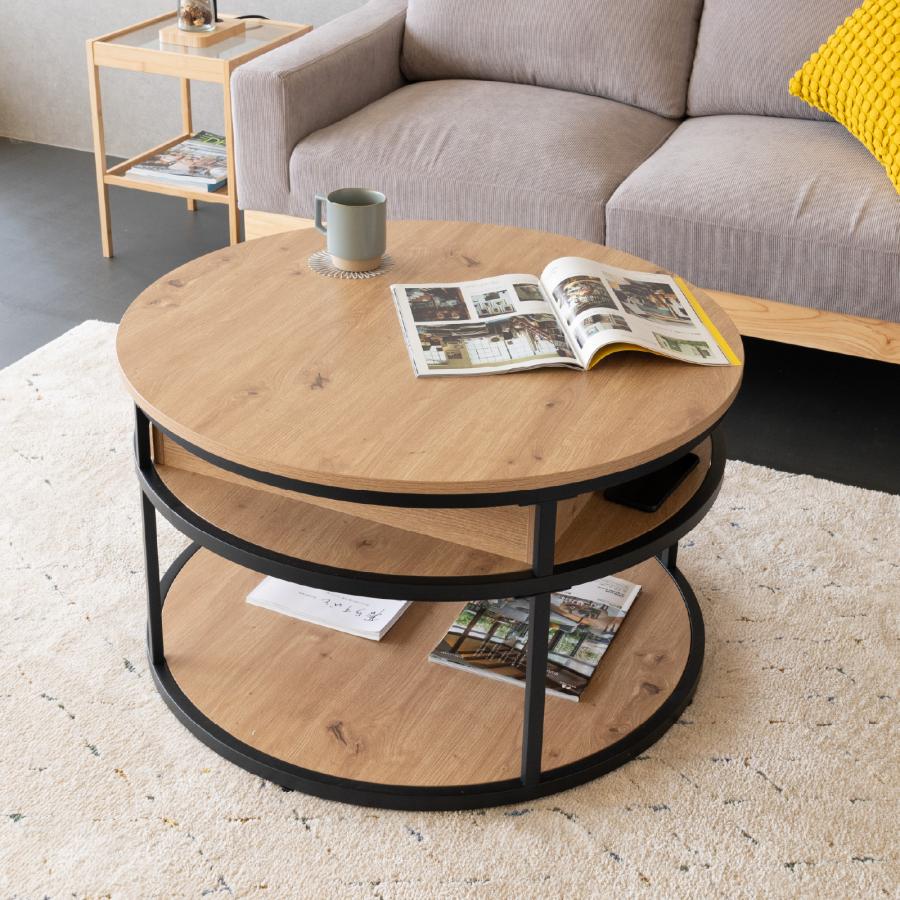 GOOD LIFE INTERIOR リフトアップテーブル ローテーブル 円形 80cm 高