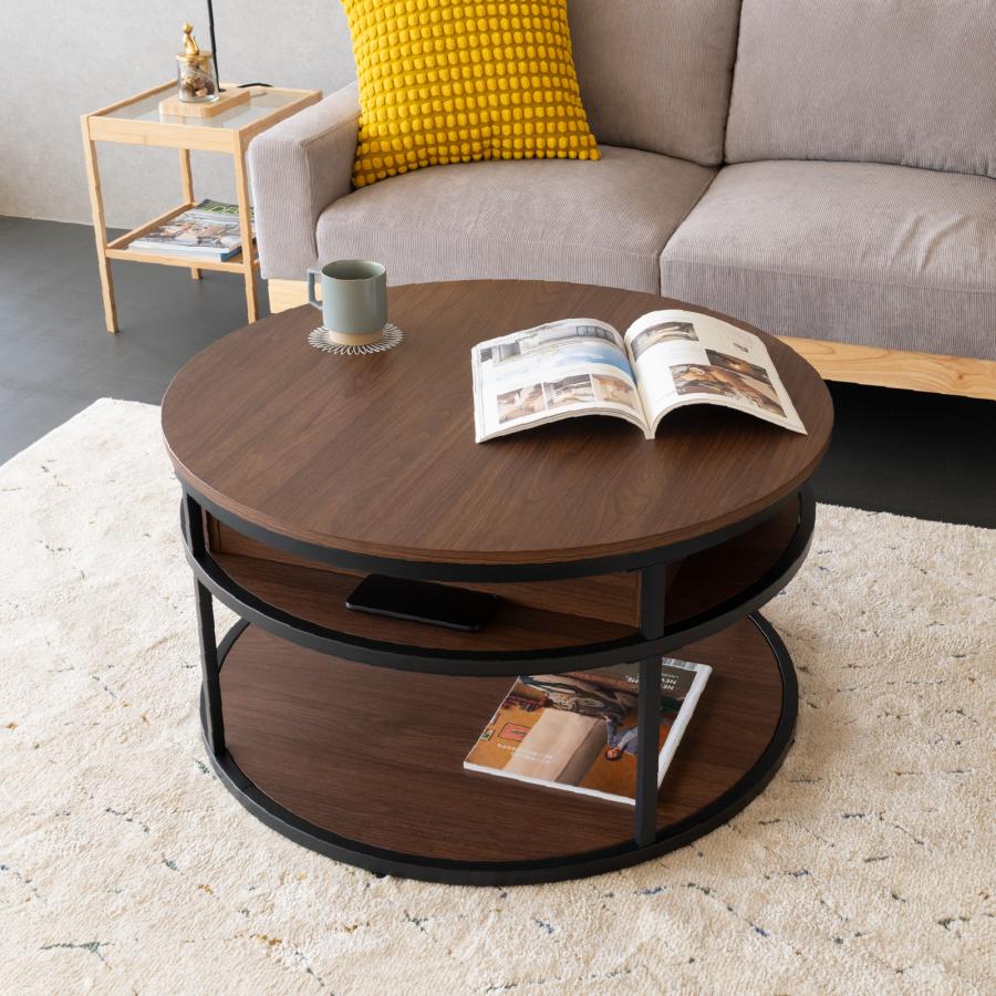 GOOD LIFE INTERIOR リフトアップテーブル ローテーブル 円形 80cm 高