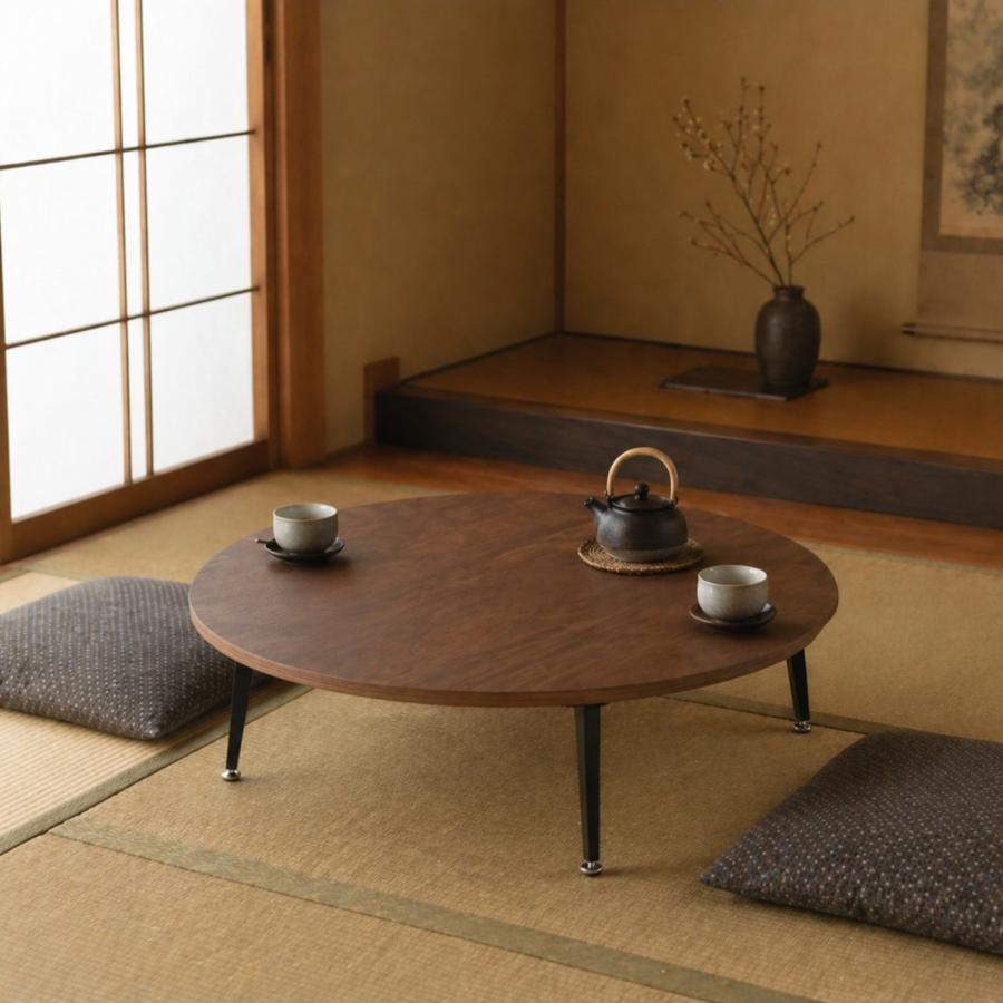 木製 円形座卓 茶色 GOOD LIFE INTERIOR 座卓 円形 105cm ローテーブル ちゃぶ台 丸