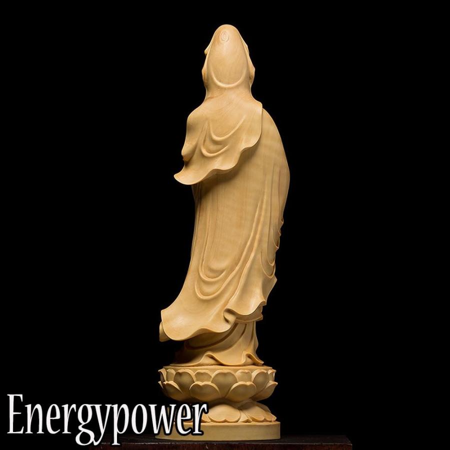 観音菩薩立像 天然ツゲ木彫り 木製仏像 柘植 彫刻観音像 観世音菩薩 観自在