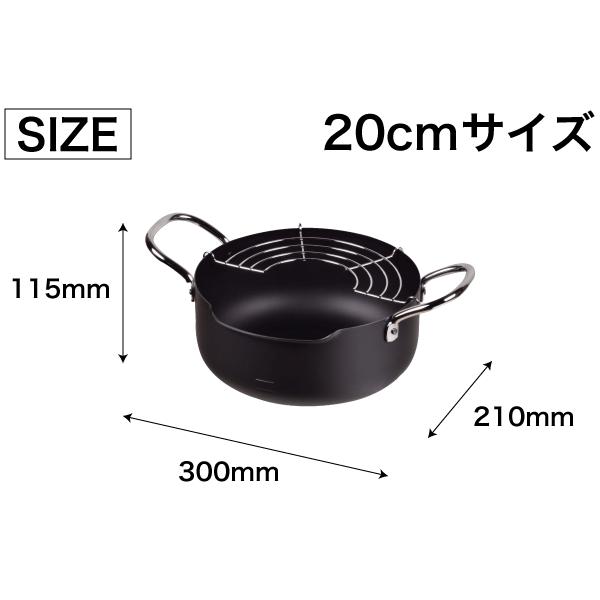 日本製 新潟県燕三条製 鉄製 注ぎやすい天ぷら鍋 20cm 幅広の注ぎ口 湯