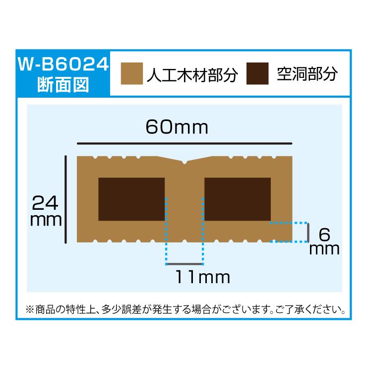 人工木材 ウッドデッキ 木目調 プレミアムキール材 庭 diy デッキ材 リフォーム 60×24×2000mm 根太材 W-B6024 1本｜goodlifewood｜02