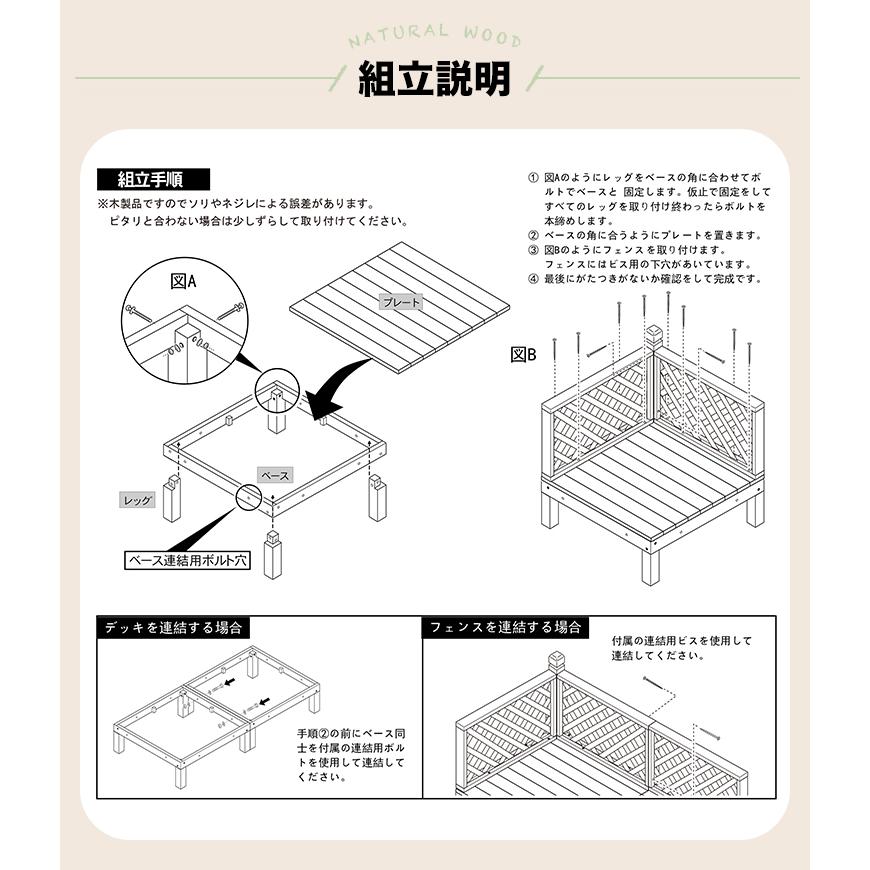 アウトレットセール ウッドデッキ 天然木7点セット 全3色 天然木材 縁台 フェンス ステップ 木製 木目 ガーデニング 庭先 おしゃれ｜goodlifewood｜05