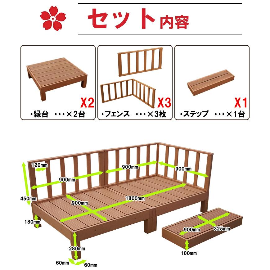 ウッドデッキ 人工木 diy キット おしゃれ 樹脂 材料 縁側 庭 ガーデン 手すり 階段 人工木材 6点セット 0.5坪 | Good Life Wood | 04