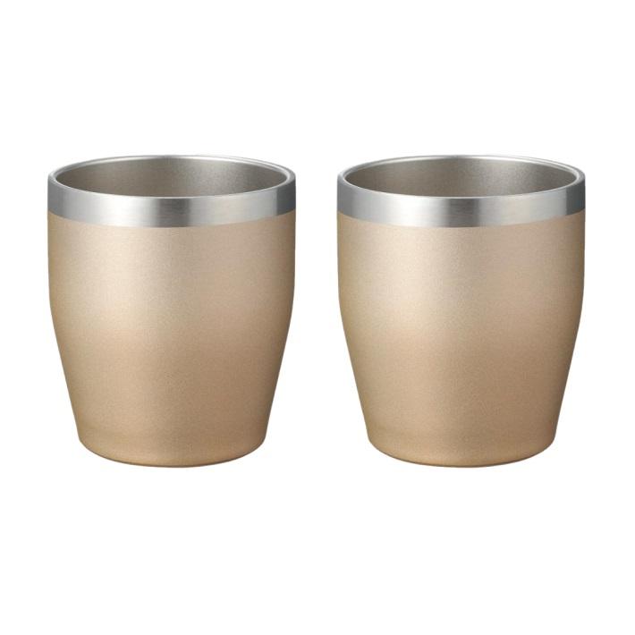 ヤマトTUMBLER ３５０　２個セット 燕三条　波打ちステンレスペアタンブラー 真空断熱 ペア タンブラー 350ml ゴールド 2個セット ステンレス 保温