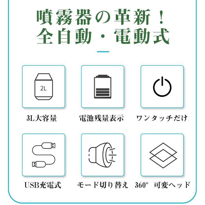 3L 全自動 霧吹き 観葉植物 霧吹き 電動式 ミスト 噴霧器 じょうろ USB充電式 電動スプレー ウォータースプレー 家庭用 小型 園芸 農薬散布 |  | 04