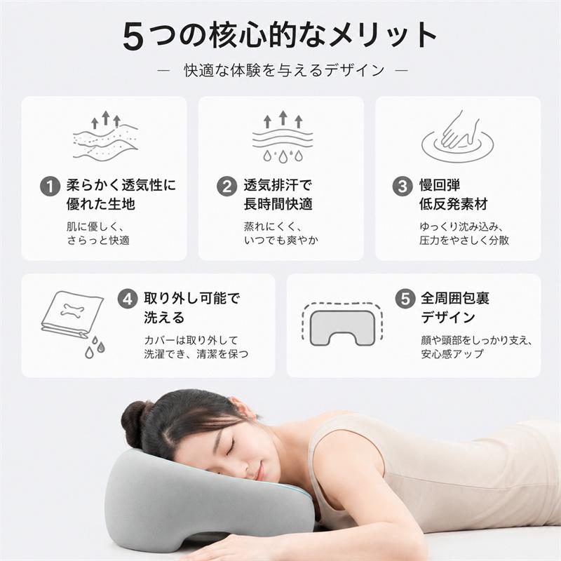 フェイスピロー うつ伏せ枕 マッサージベッド用 顔穴付き 通気性抜群