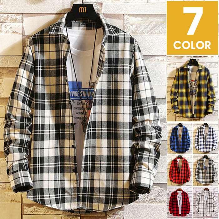 チェックシャツ 開襟シャツ カジュアルシャツ メンズ ネルシャツ チェック柄 長袖シャツ 服 お洒落 リラックス カジュアル 通勤 | 