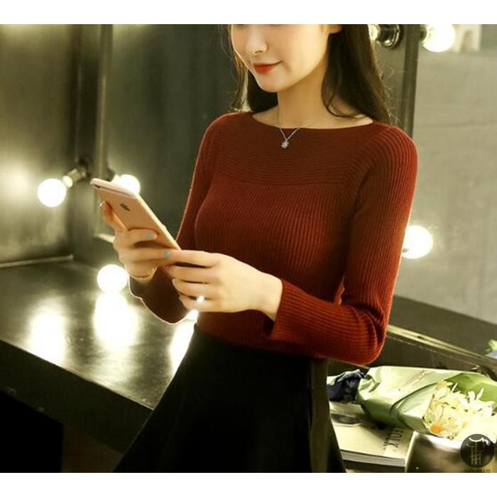 ニット ボートネック リブ編み タイト レデイース セーター シンプル インナー 秋 春 冬 新作 |  | 13