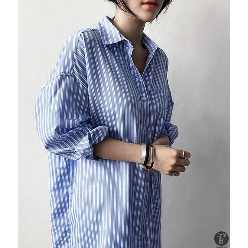 シャツワンピース ロングシャツ ワンピース ミディアム丈 長袖 シャツ レディース スリット入り チュニック ストライプ シャツワンピ |  | 15