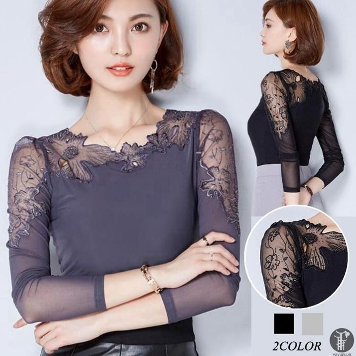 Tシャツ トップス レース長袖 インナー レディース レースネック花柄 大きいサイズ 長袖 Vネック 薄手 着心地 無地 可愛い おしゃれ 日常 通勤 代引不可 Cbr957 Goodplus グッドプラス 通販 Yahoo ショッピング