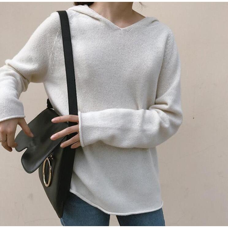 ニットパーカー レディース ニット パーカー Vネック フード付き トップス 長袖 プルオーバー 秋物 冬物 無地 カジュアル 女性用 可愛い 着回し 代引不可 |  | 08