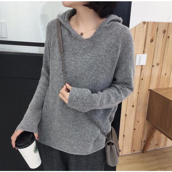 ニットパーカー レディース ニット パーカー Vネック フード付き トップス 長袖 プルオーバー 秋物 冬物 無地 カジュアル 女性用 可愛い 着回し 代引不可 |  | 09