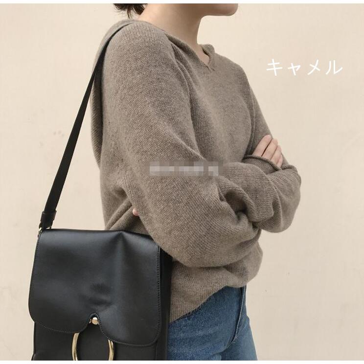 ニットパーカー レディース ニット パーカー Vネック フード付き トップス 長袖 プルオーバー 秋物 冬物 無地 カジュアル 女性用 可愛い 着回し 代引不可 |  | 11