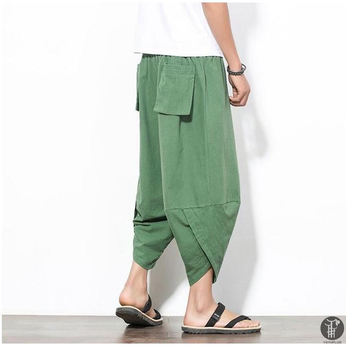 サルエルパンツ ワイドパンツ メンズ  無地 綿麻風 カジュアル メンズズボン ガウチョパンツ 7分丈  代引不可 |  | 14