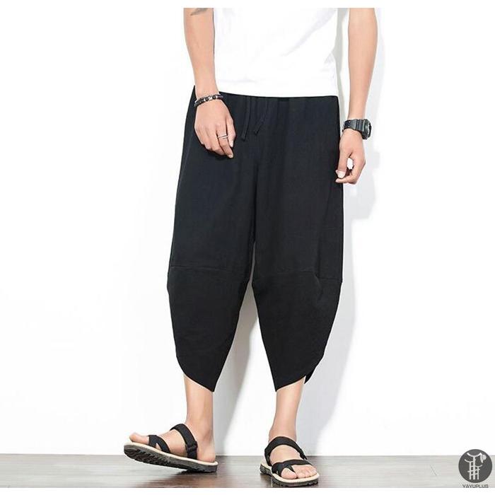 サルエルパンツ ワイドパンツ メンズ  無地 綿麻風 カジュアル メンズズボン ガウチョパンツ 7分丈  代引不可 |  | 07