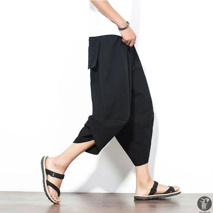 サルエルパンツ ワイドパンツ メンズ  無地 綿麻風 カジュアル メンズズボン ガウチョパンツ 7分丈  代引不可 |  | 08