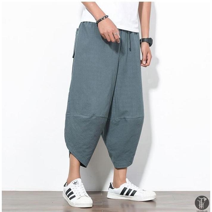 サルエルパンツ ワイドパンツ メンズ  無地 綿麻風 カジュアル メンズズボン ガウチョパンツ 7分丈  代引不可 |  | 09