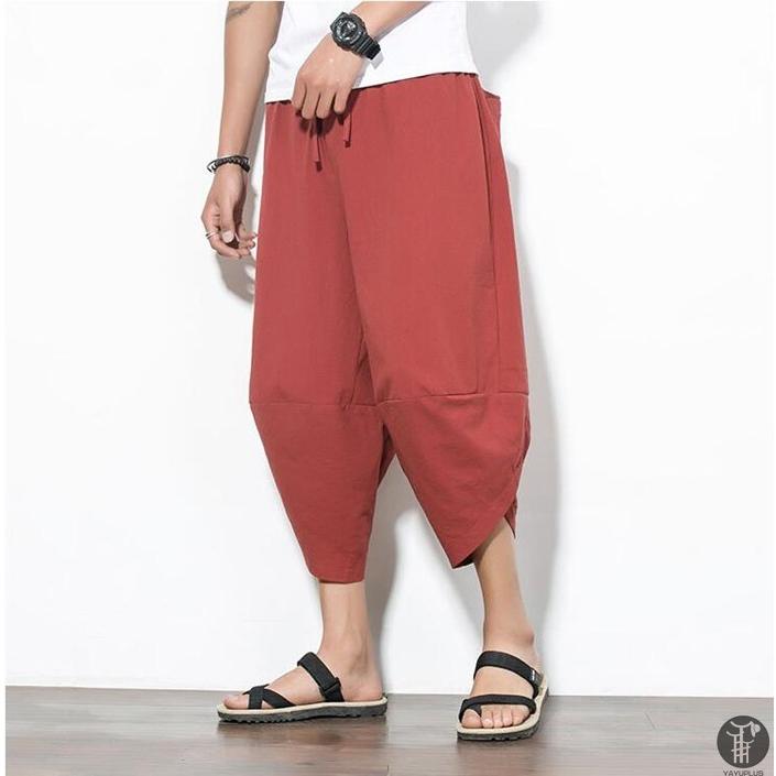 サルエルパンツ ワイドパンツ メンズ  無地 綿麻風 カジュアル メンズズボン ガウチョパンツ 7分丈  代引不可 |  | 11