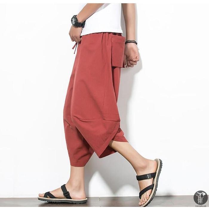 サルエルパンツ ワイドパンツ メンズ  無地 綿麻風 カジュアル メンズズボン ガウチョパンツ 7分丈  代引不可 |  | 12