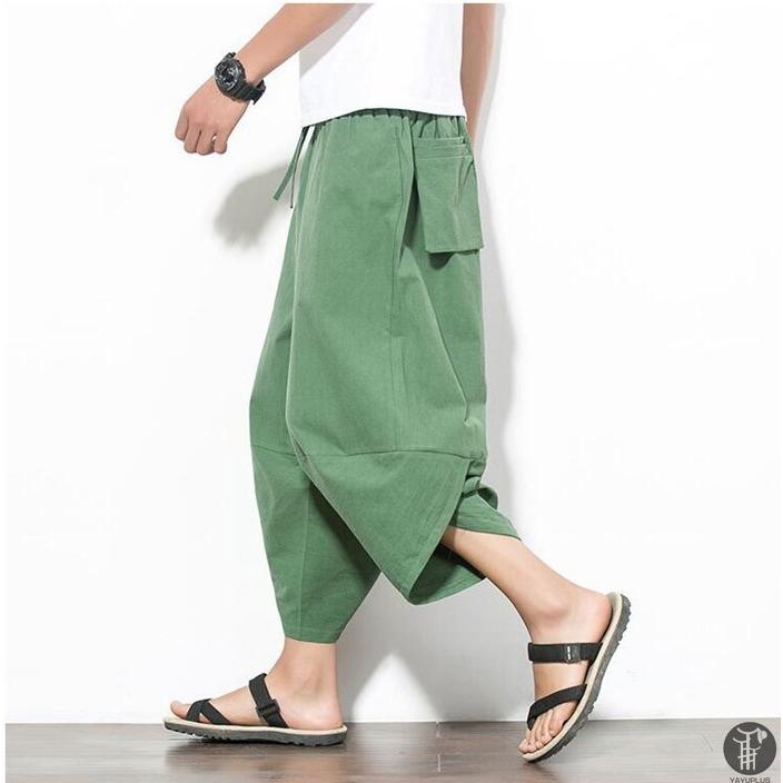 サルエルパンツ ワイドパンツ メンズ  無地 綿麻風 カジュアル メンズズボン ガウチョパンツ 7分丈  代引不可 |  | 13