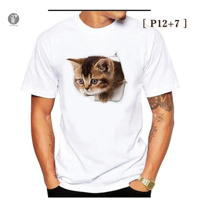 Tシャツ イラスト メンズ 3D 猫 茶トラ 可愛い 半袖 男女兼用 薄手 ねこ 白 レディース 面白 おもしろ トリックアート 送料無料 |  | 18