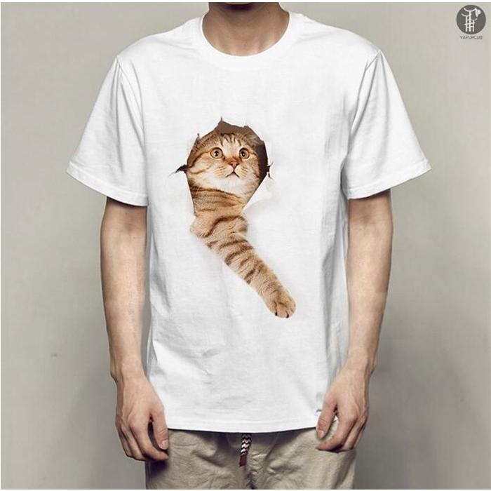 Tシャツ イラスト メンズ 3D 猫 茶トラ 可愛い 半袖 男女兼用 薄手 ねこ 白 レディース 面白 おもしろ トリックアート 送料無料 |  | 19