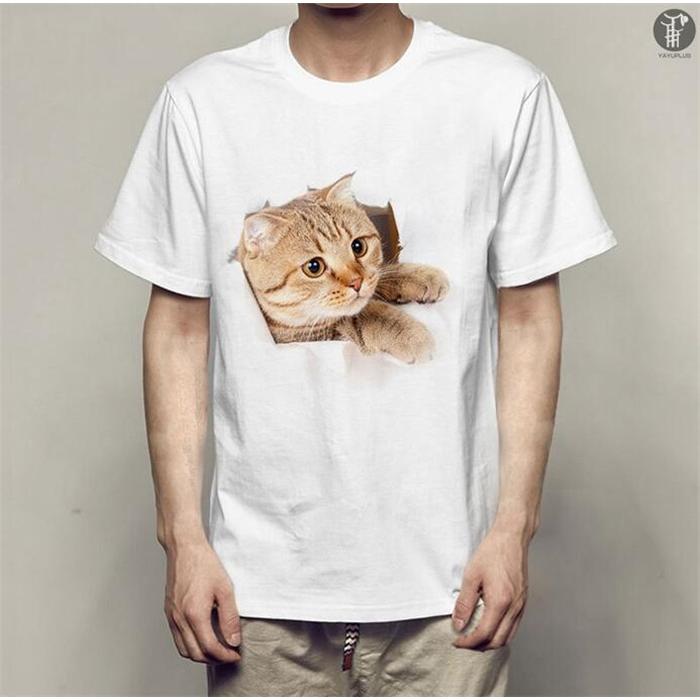 Tシャツ イラスト メンズ 3D 猫 茶トラ 可愛い 半袖 男女兼用 薄手 ねこ 白 レディース 面白 おもしろ トリックアート 送料無料 |  | 09