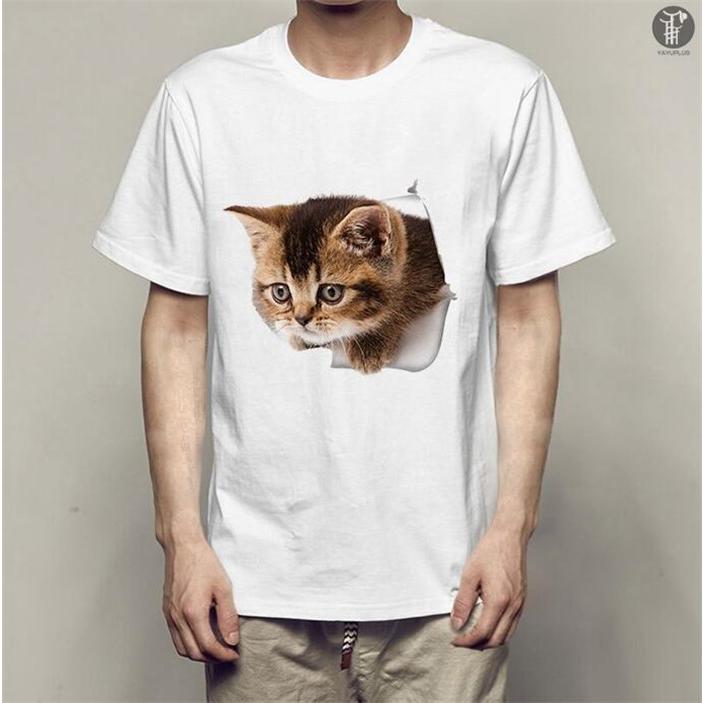 Tシャツ イラスト メンズ 3D 猫 茶トラ 可愛い 半袖 男女兼用 薄手 ねこ 白 レディース 面白 おもしろ トリックアート 送料無料 |  | 10