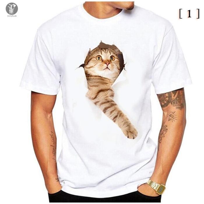 Tシャツ イラスト メンズ 3D 猫 茶トラ 可愛い 半袖 男女兼用 薄手 ねこ 白 レディース 面白 おもしろ トリックアート 送料無料 |  | 12