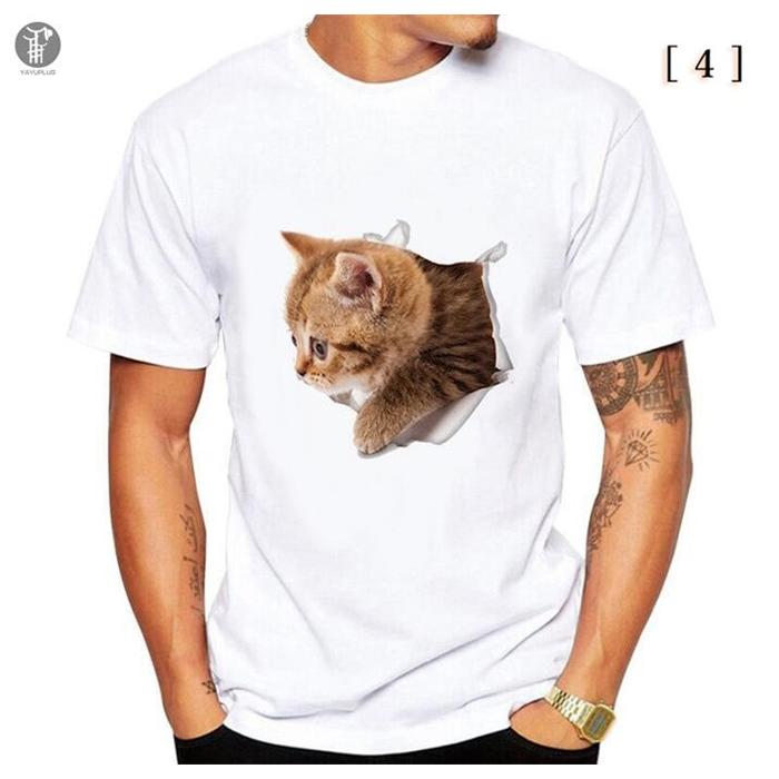 Tシャツ イラスト メンズ 3D 猫 茶トラ 可愛い 半袖 男女兼用 薄手 ねこ 白 レディース 面白 おもしろ トリックアート 送料無料 |  | 15