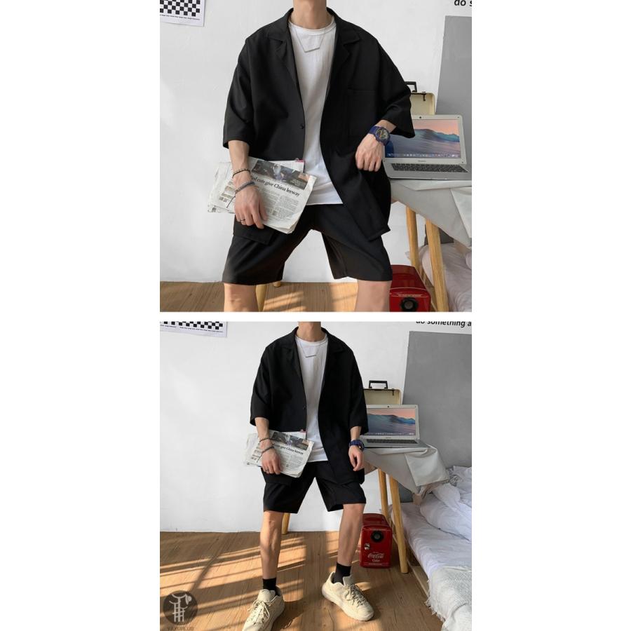 半袖シャツ 上下セット カーディガン セットアップ 半袖 五分袖 薄手 パンツ メンズ ワイドパンツ ハーフパンツ 羽織 上下 代引不可 |  | 04