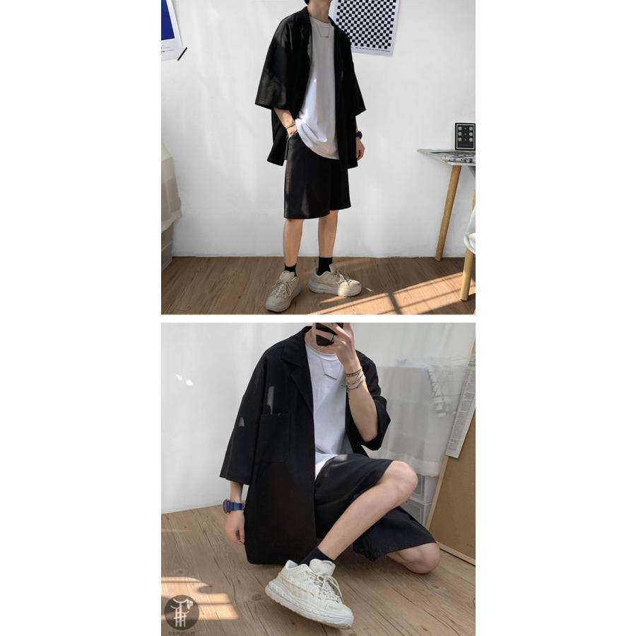 半袖シャツ 上下セット カーディガン セットアップ 半袖 五分袖 薄手 パンツ メンズ ワイドパンツ ハーフパンツ 羽織 上下 代引不可 |  | 05