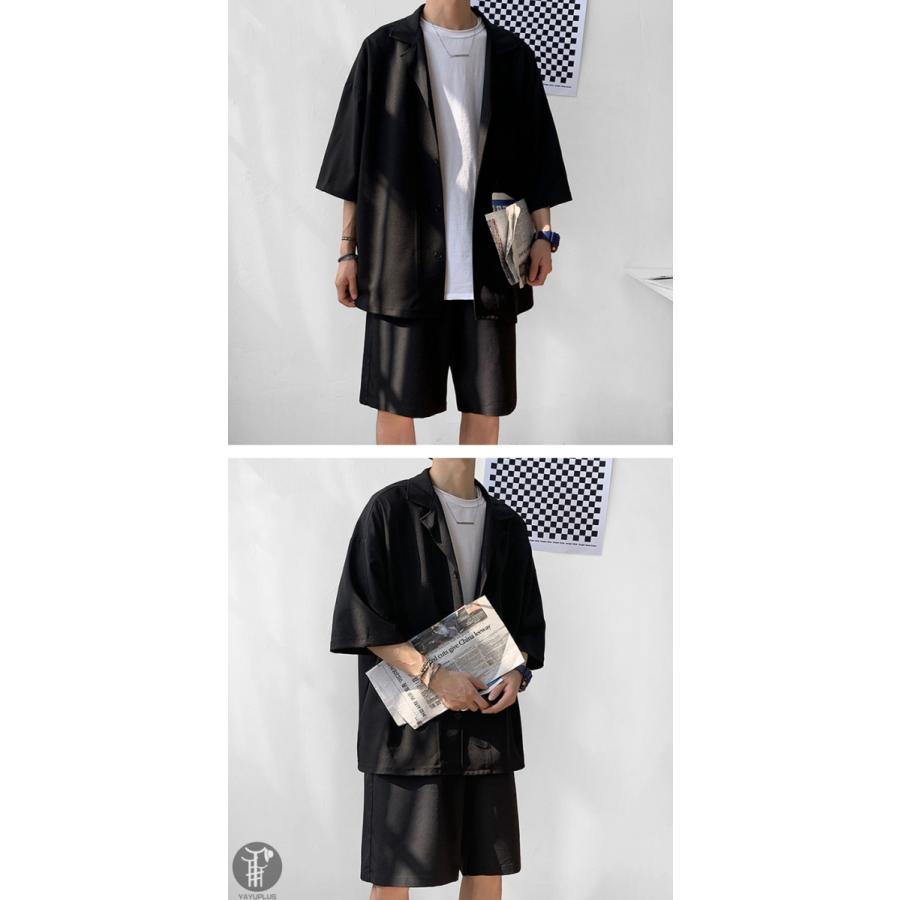 半袖シャツ 上下セット カーディガン セットアップ 半袖 五分袖 薄手 パンツ メンズ ワイドパンツ ハーフパンツ 羽織 上下 代引不可 |  | 06