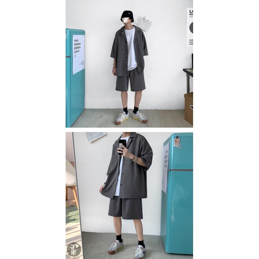 半袖シャツ 上下セット カーディガン セットアップ 半袖 五分袖 薄手 パンツ メンズ ワイドパンツ ハーフパンツ 羽織 上下 代引不可 |  | 07