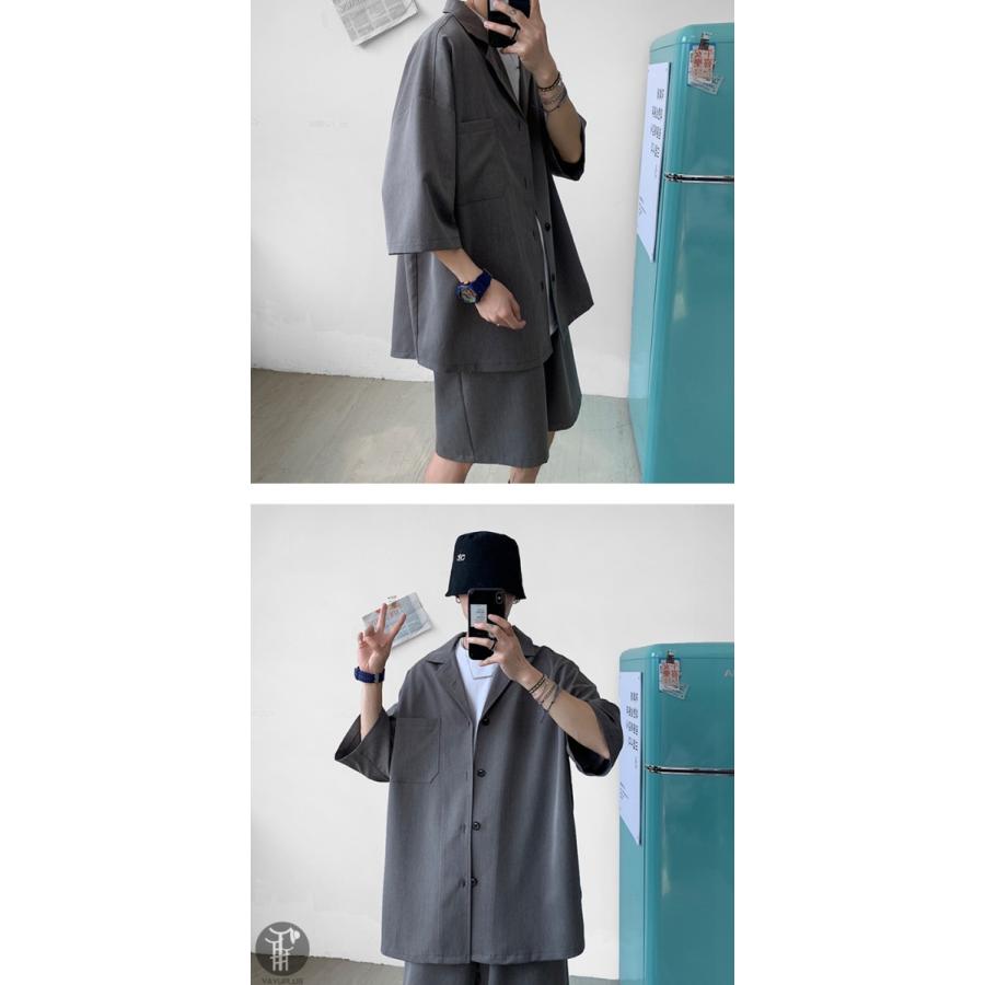 半袖シャツ 上下セット カーディガン セットアップ 半袖 五分袖 薄手 パンツ メンズ ワイドパンツ ハーフパンツ 羽織 上下 代引不可 |  | 08