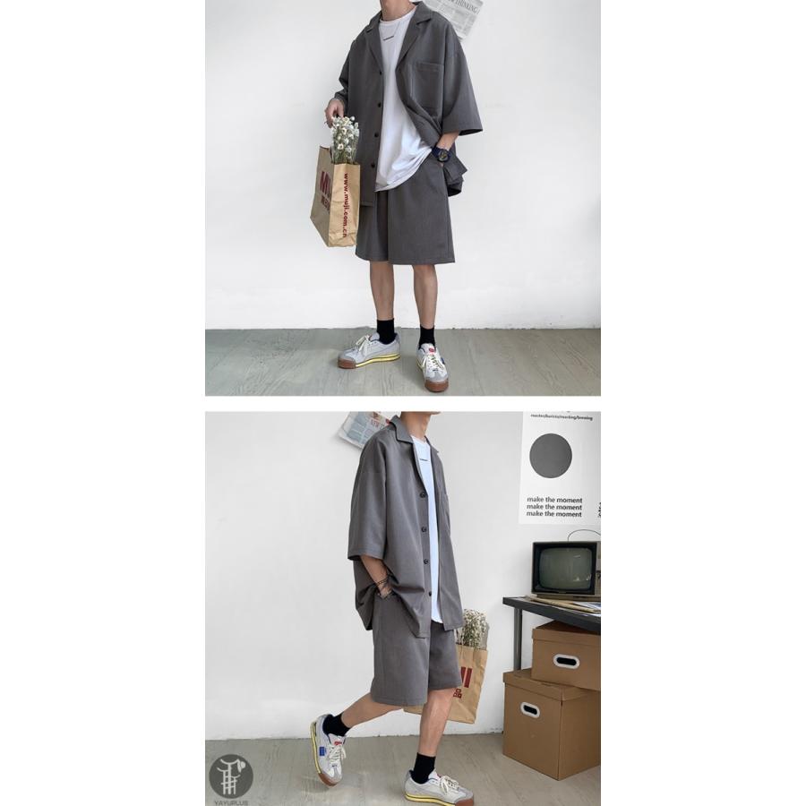 半袖シャツ 上下セット カーディガン セットアップ 半袖 五分袖 薄手 パンツ メンズ ワイドパンツ ハーフパンツ 羽織 上下 代引不可 |  | 09