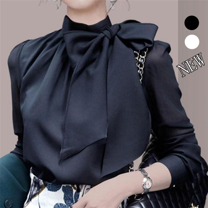 リボンブラウス レディース 長袖 フォーマル 卒業式 入園式 ブラウス シフォンシャツ 面接 七五三 40代 50代 | 